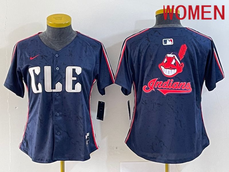 Women Cleveland Indians Blank Blue City Edition Nike 2024 MLB Jersey style 5
